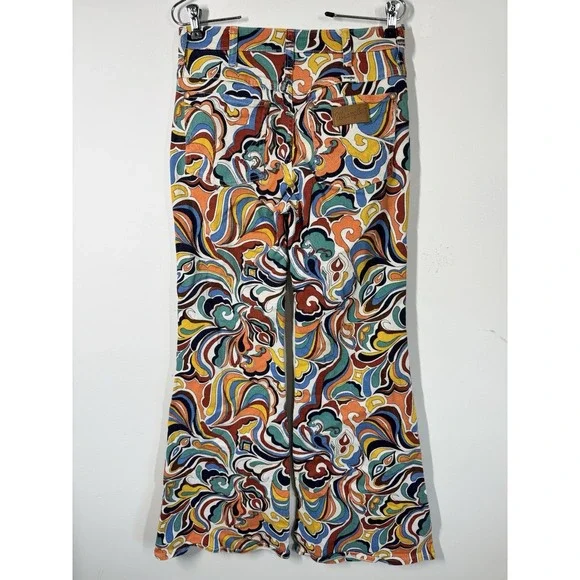 Wrangler Women's High Rise Flare Jeans Pants In Latigo Print Size 26 Retro Hippy - Picture 6 of 14